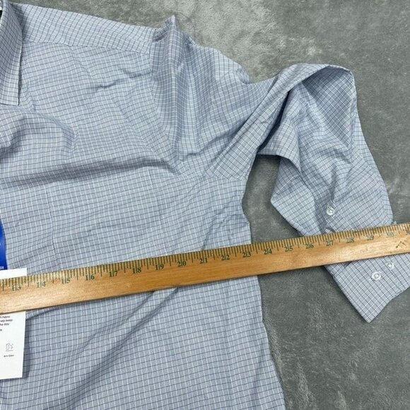 Calvin Klein Mens Wrinkle Free Fresh Blue Plaid Stretch Shirt L 16-16.5 NWT 6794 - Picture 7 of 9